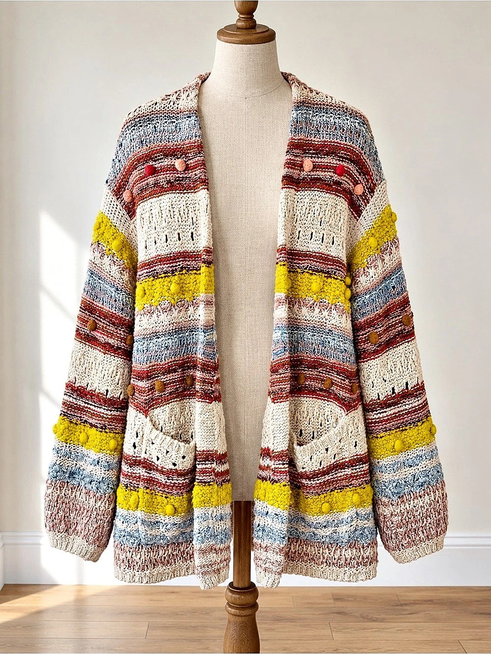 Anthropologie Piled Stripes Cardigan by Karen Nicol Striped Open Front Cardigan